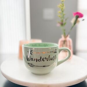 Wanderlust Coffee Mug Green Gold Arrow Boho Travel Cup